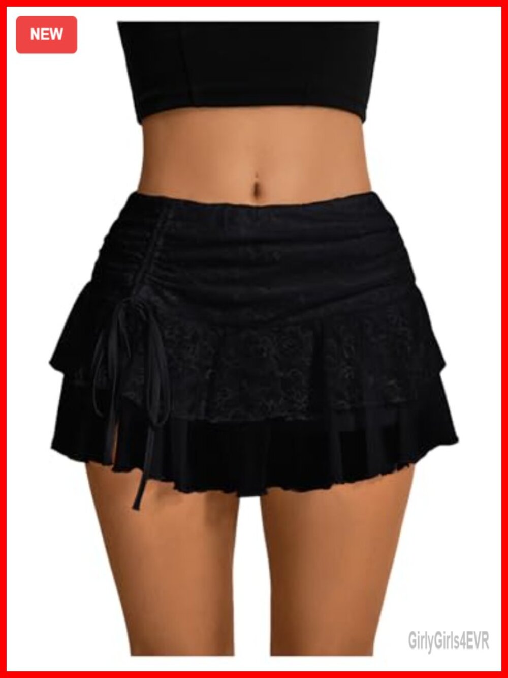 Y2K Lace Ruffle Mini Skirt Tiered Low Rise A-Line Tulle Skort